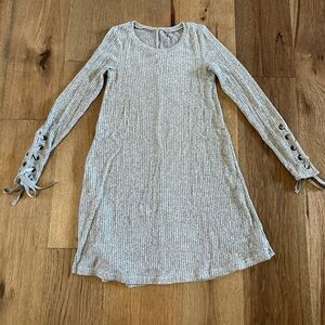 Soft Grey Dress With Lace Up Sleeves